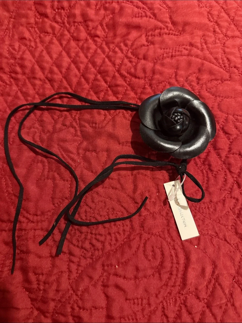 Black Leather Flower Necklace - Women Accessories